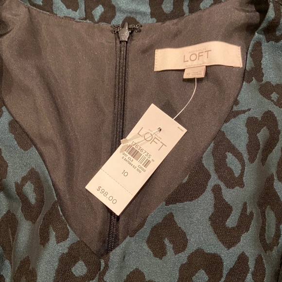 LOFT Fit & Flare Mini Green & Black Leopard Print Dress - Size 10 - Picture 9 of 11
